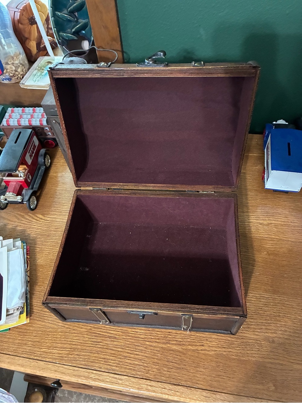 Vintage Style Brown Jewelry Box with Burgundy Lining